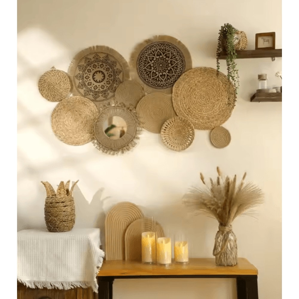 Handmade Boho Wall Baskets Set Woven Seagrass Decor For Rustic Homes 13