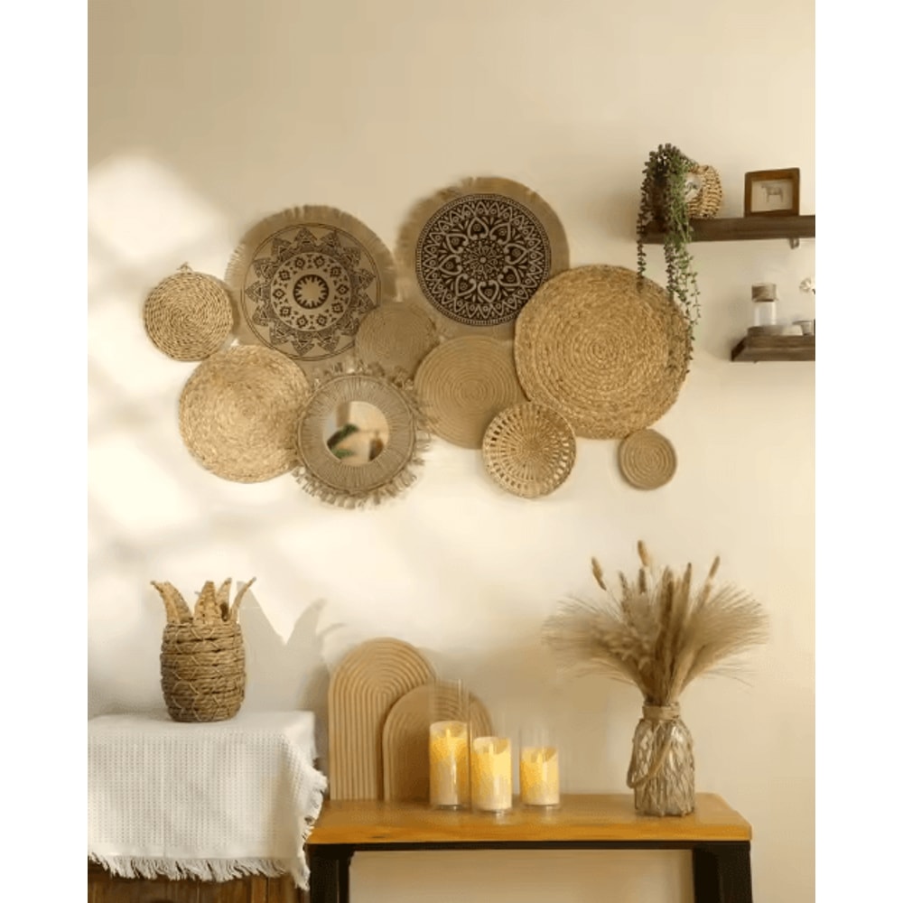 Handmade Boho Wall Baskets Set Woven Seagrass Decor For Rustic Homes 0