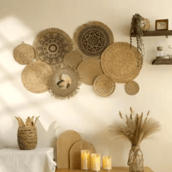 handmade boho wall baskets set – woven seagrass decor for rustic homes