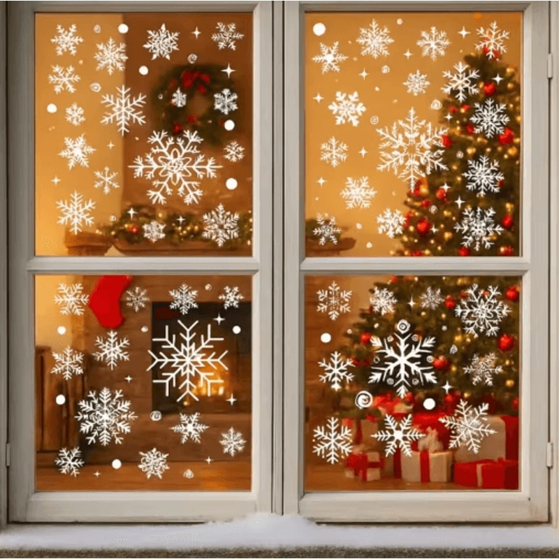 Christmas Snowflake Window Stickers Festive Holiday Glass Decor For Home 0