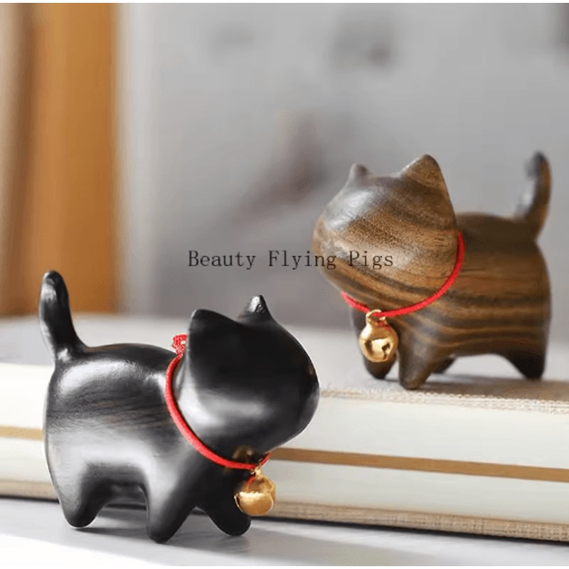HandCarved Wooden Cat Figurine Mini Natural Wood Decor For Cozy Spaces 6