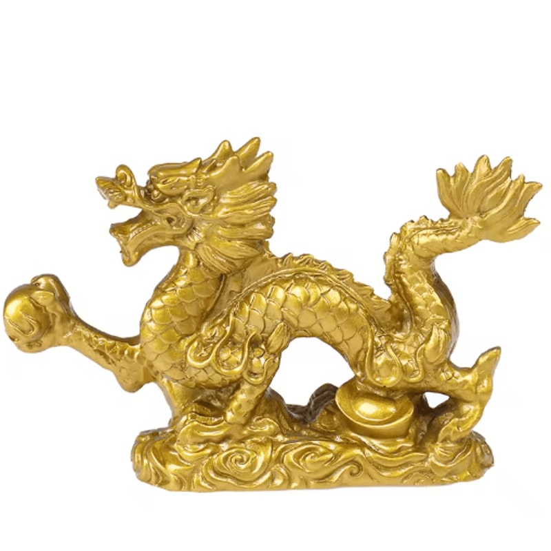 Golden Dragon Zodiac Statue Lucky Feng Shui Dragon Decor For Prosperity 4