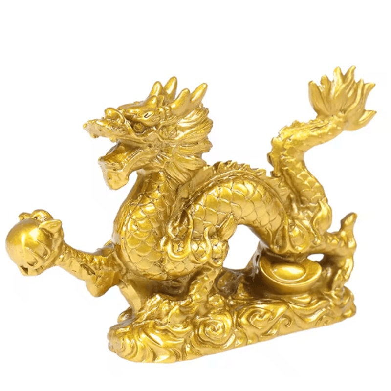 Golden Dragon Zodiac Statue Lucky Feng Shui Dragon Decor For Prosperity 0