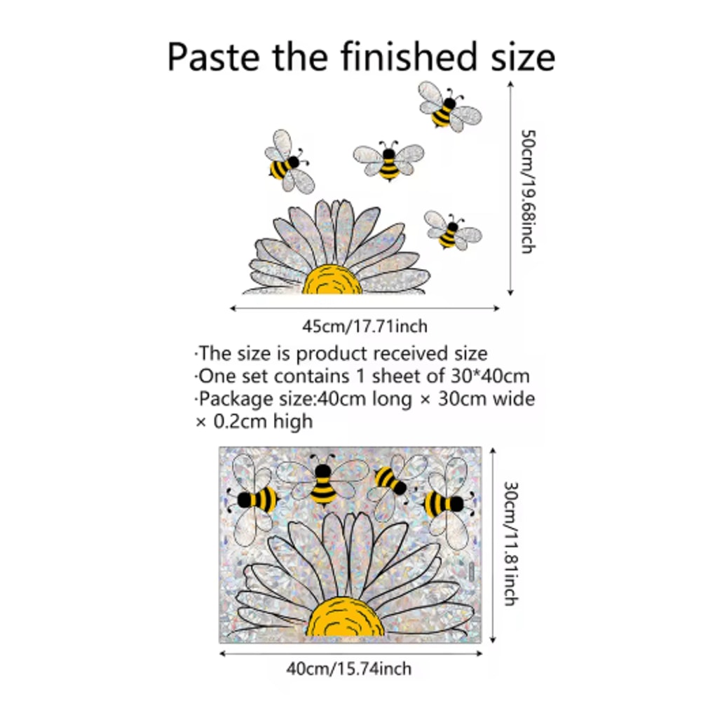Sunflower Bee Rainbow Window Sticker Vibrant Static Cling Glass Decor 1