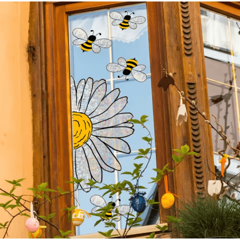 Sunflower Bee Rainbow Window Sticker Vibrant Static Cling Glass Decor 3