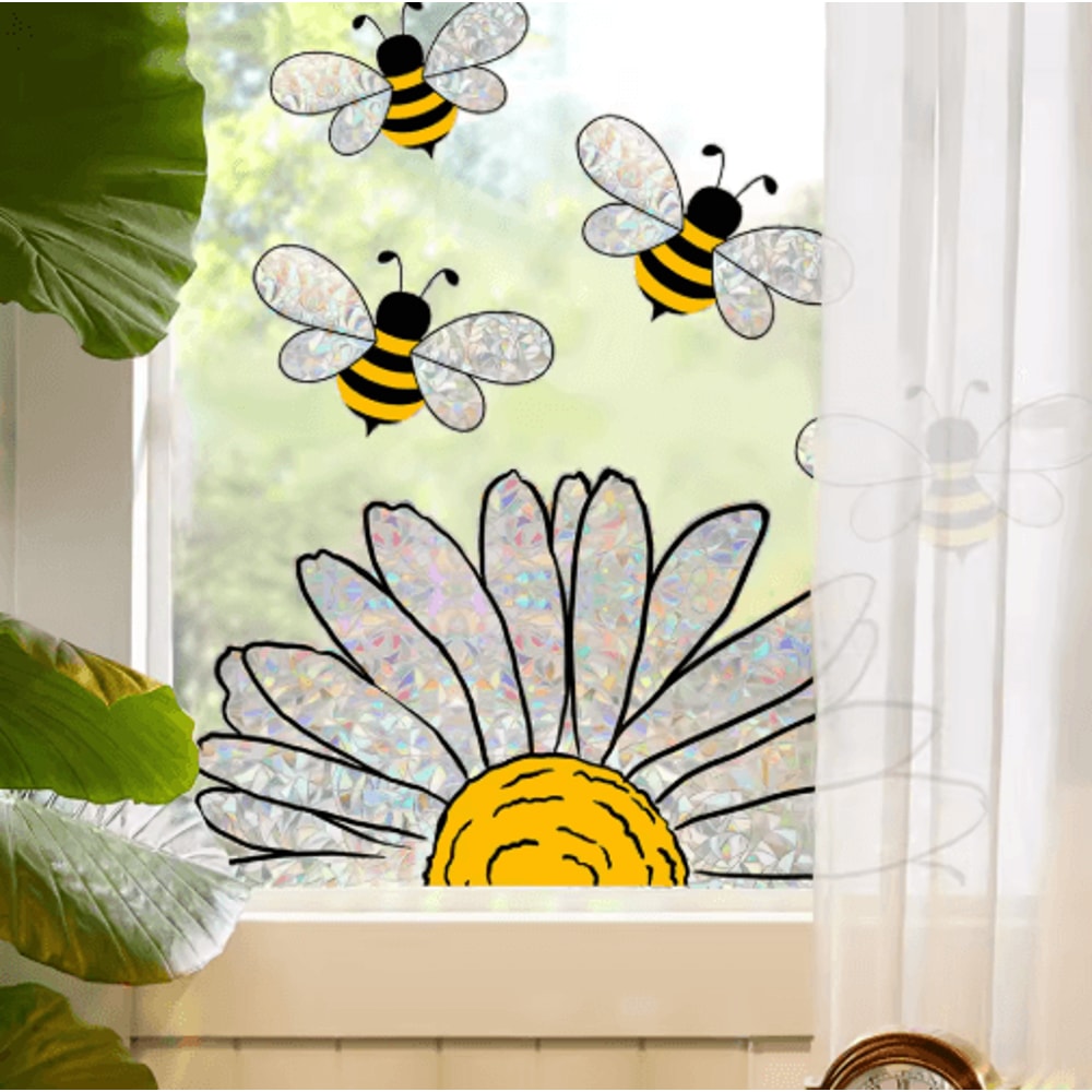 Sunflower Bee Rainbow Window Sticker Vibrant Static Cling Glass Decor 4