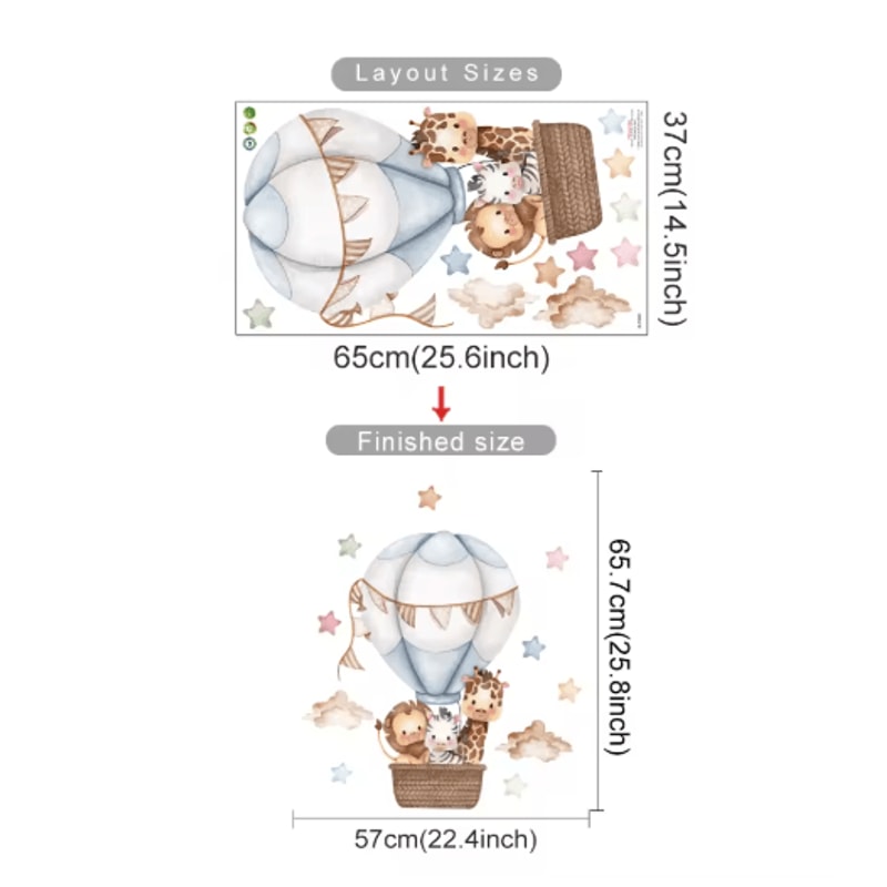 Cartoon Hot Air Balloon Animal Wall Stickers Cute Nursery Decor For Kids Rooms 11