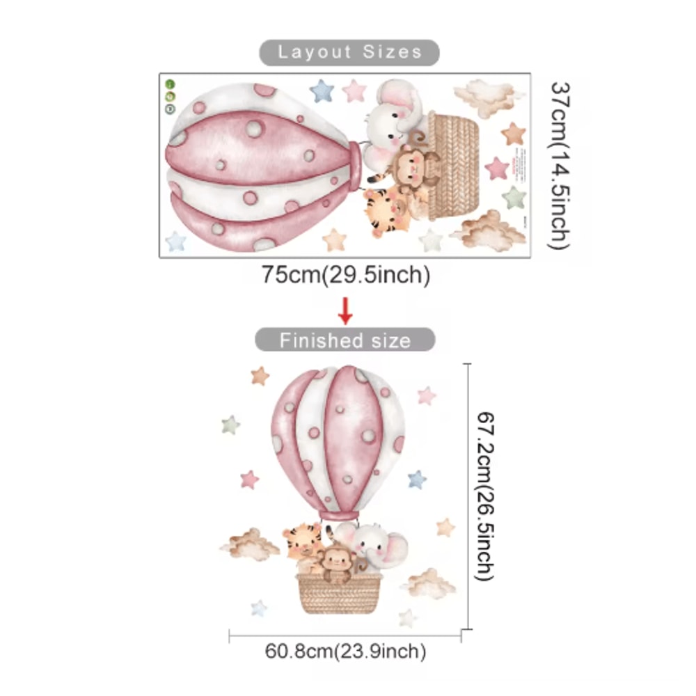 Cartoon Hot Air Balloon Animal Wall Stickers Cute Nursery Decor For Kids Rooms 12