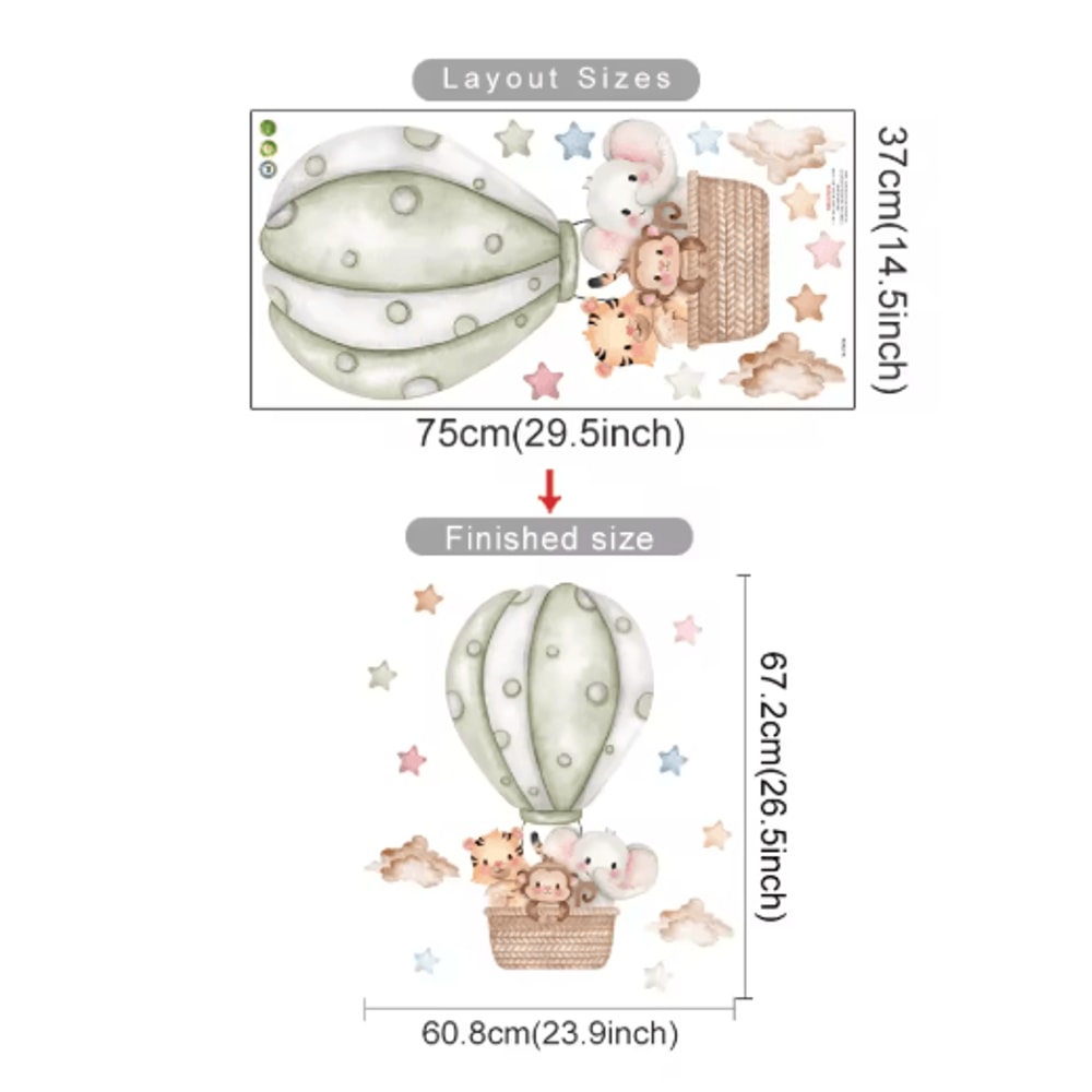 Cartoon Hot Air Balloon Animal Wall Stickers Cute Nursery Decor For Kids Rooms 13