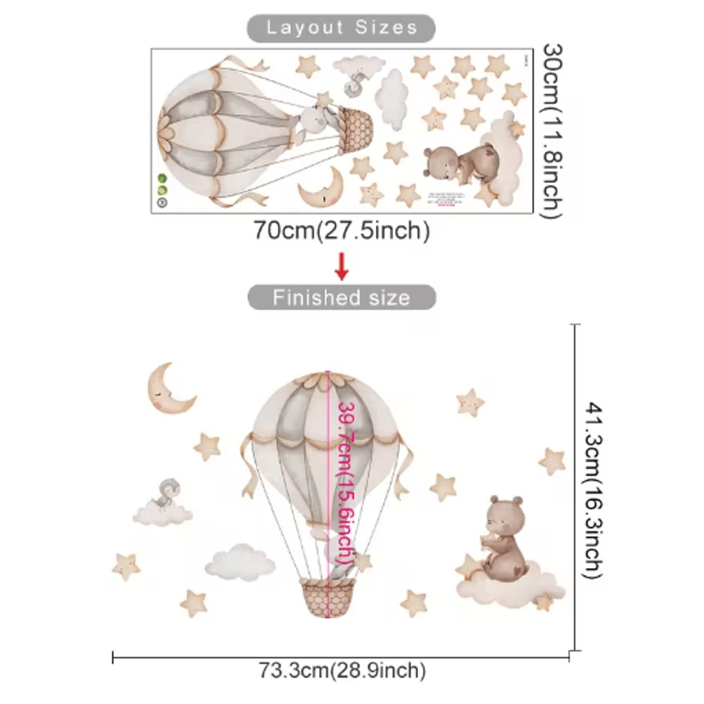 Cartoon Hot Air Balloon Animal Wall Stickers Cute Nursery Decor For Kids Rooms 14