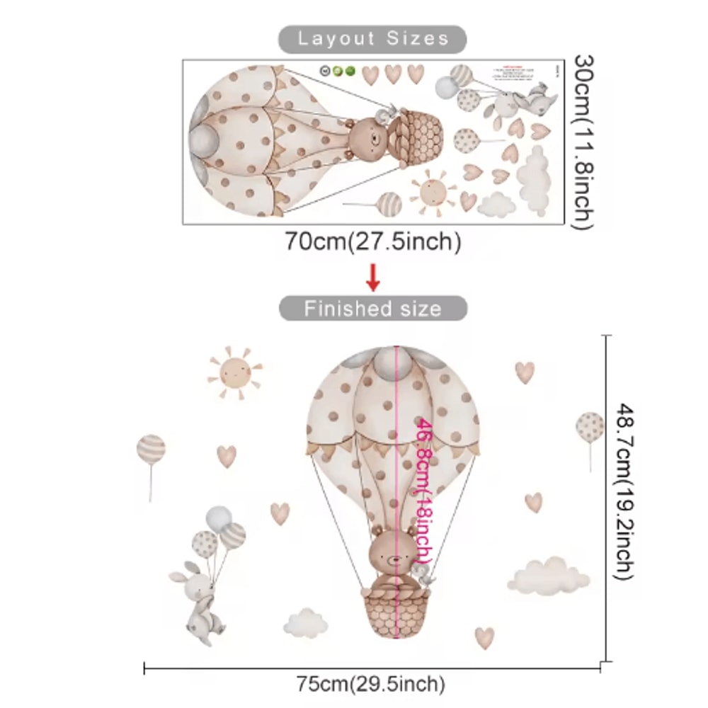 Cartoon Hot Air Balloon Animal Wall Stickers Cute Nursery Decor For Kids Rooms 15