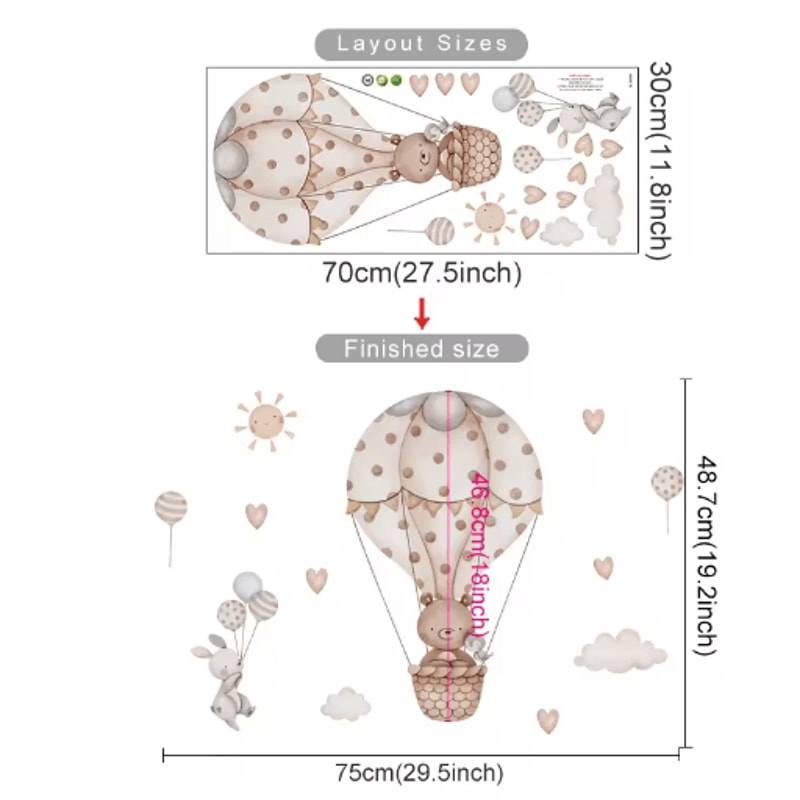 Cartoon Hot Air Balloon Animal Wall Stickers Cute Nursery Decor For Kids Rooms 15