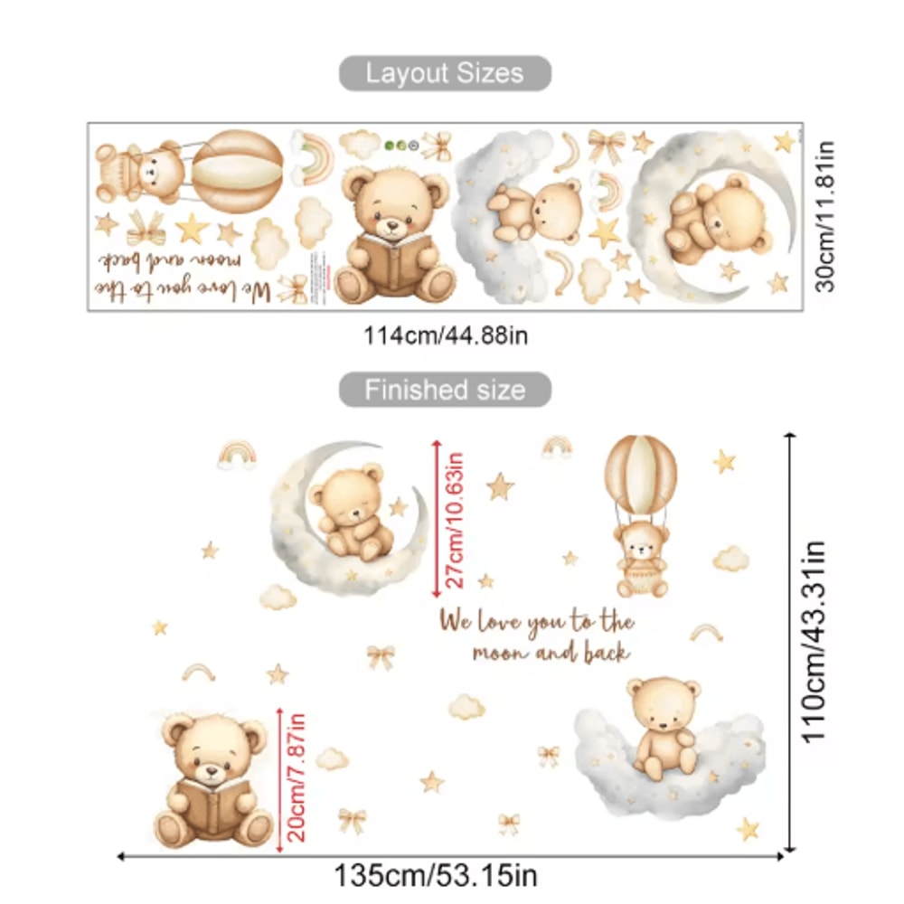 Cartoon Hot Air Balloon Animal Wall Stickers Cute Nursery Decor For Kids Rooms 2