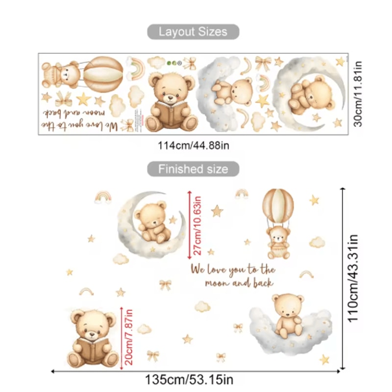 Cartoon Hot Air Balloon Animal Wall Stickers Cute Nursery Decor For Kids Rooms 2