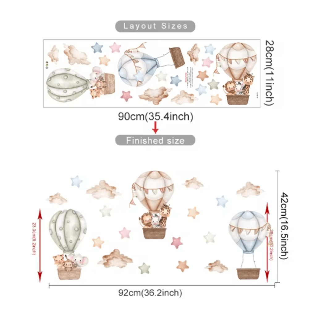 Cartoon Hot Air Balloon Animal Wall Stickers Cute Nursery Decor For Kids Rooms 3