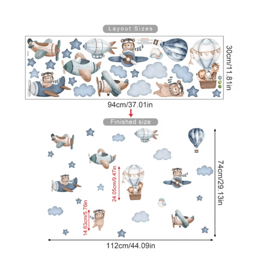 Cartoon Hot Air Balloon Animal Wall Stickers Cute Nursery Decor For Kids Rooms 5