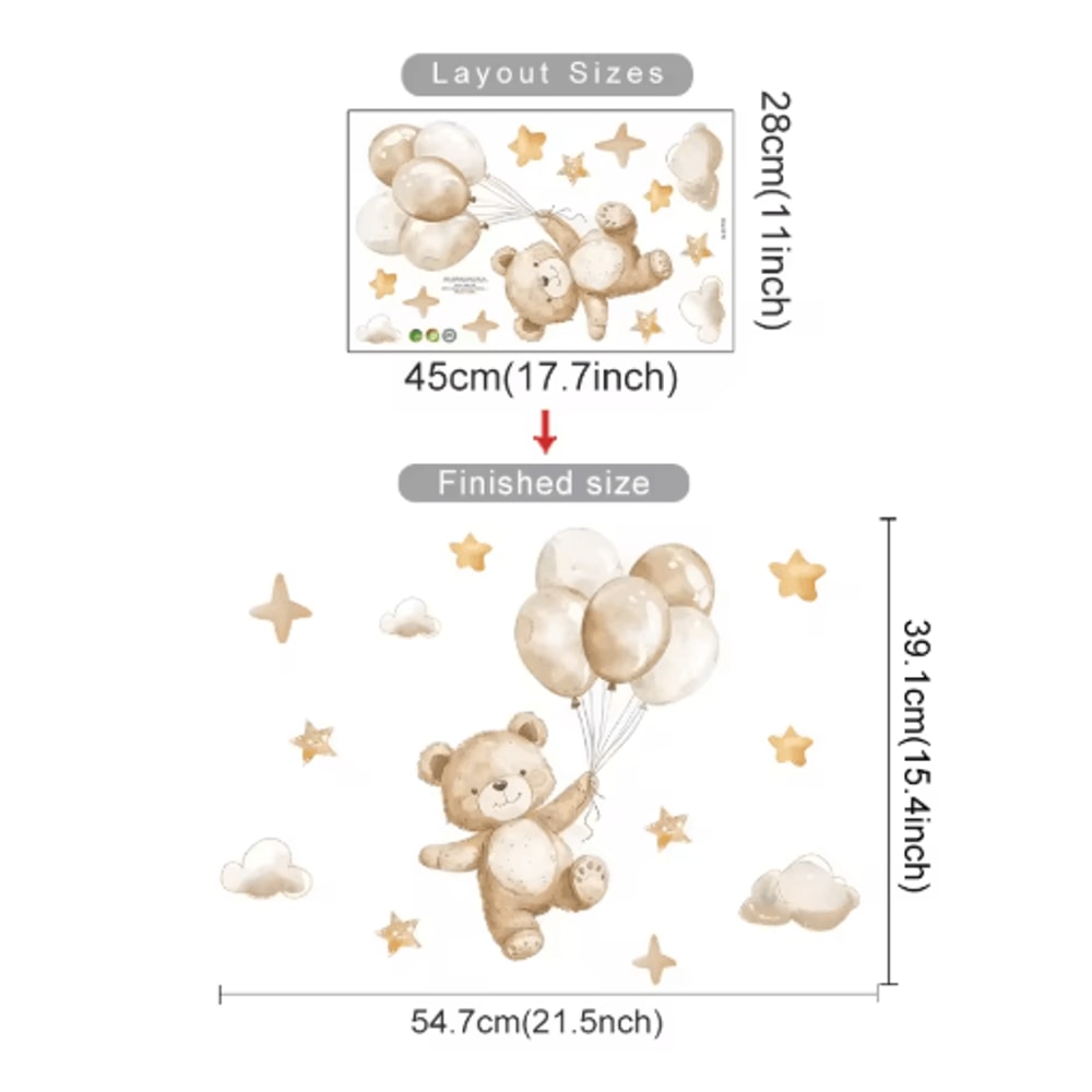 Cartoon Hot Air Balloon Animal Wall Stickers Cute Nursery Decor For Kids Rooms 6