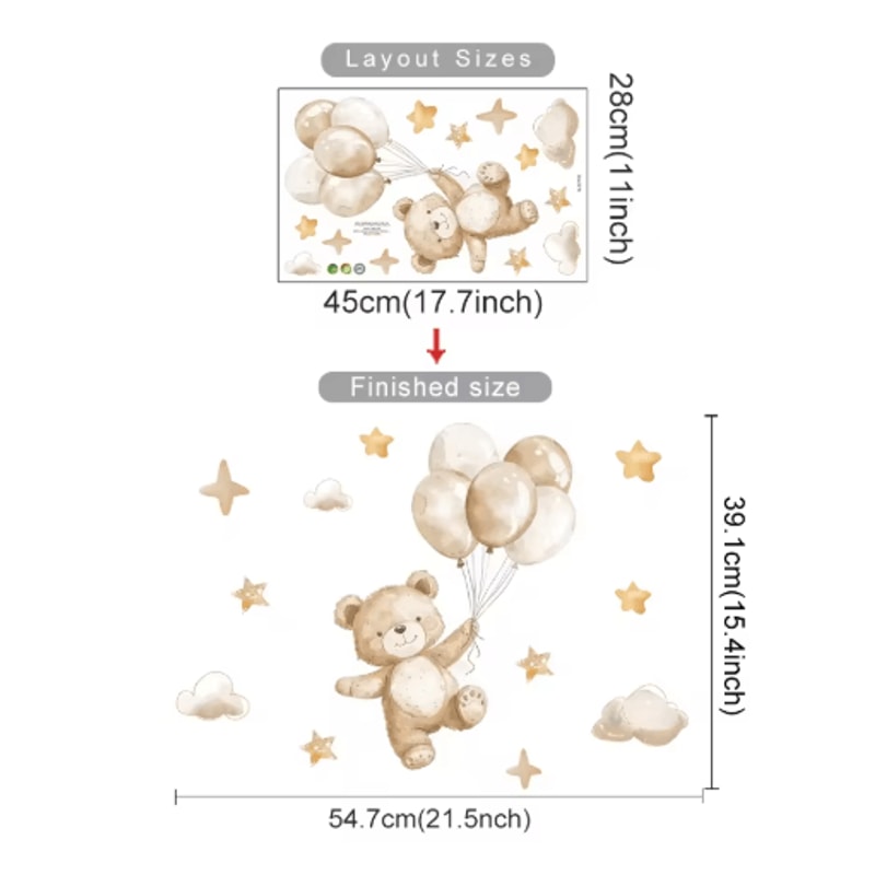 Cartoon Hot Air Balloon Animal Wall Stickers Cute Nursery Decor For Kids Rooms 6