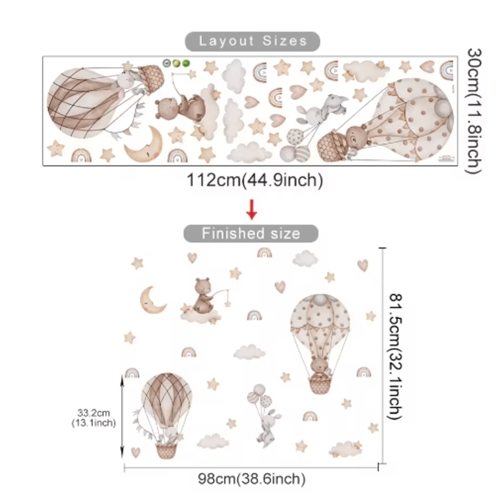 Cartoon Hot Air Balloon Animal Wall Stickers Cute Nursery Decor For Kids Rooms 8