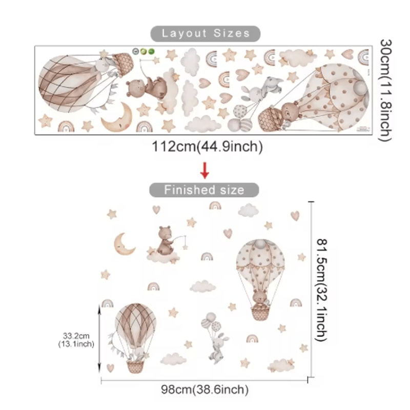 Cartoon Hot Air Balloon Animal Wall Stickers Cute Nursery Decor For Kids Rooms 8