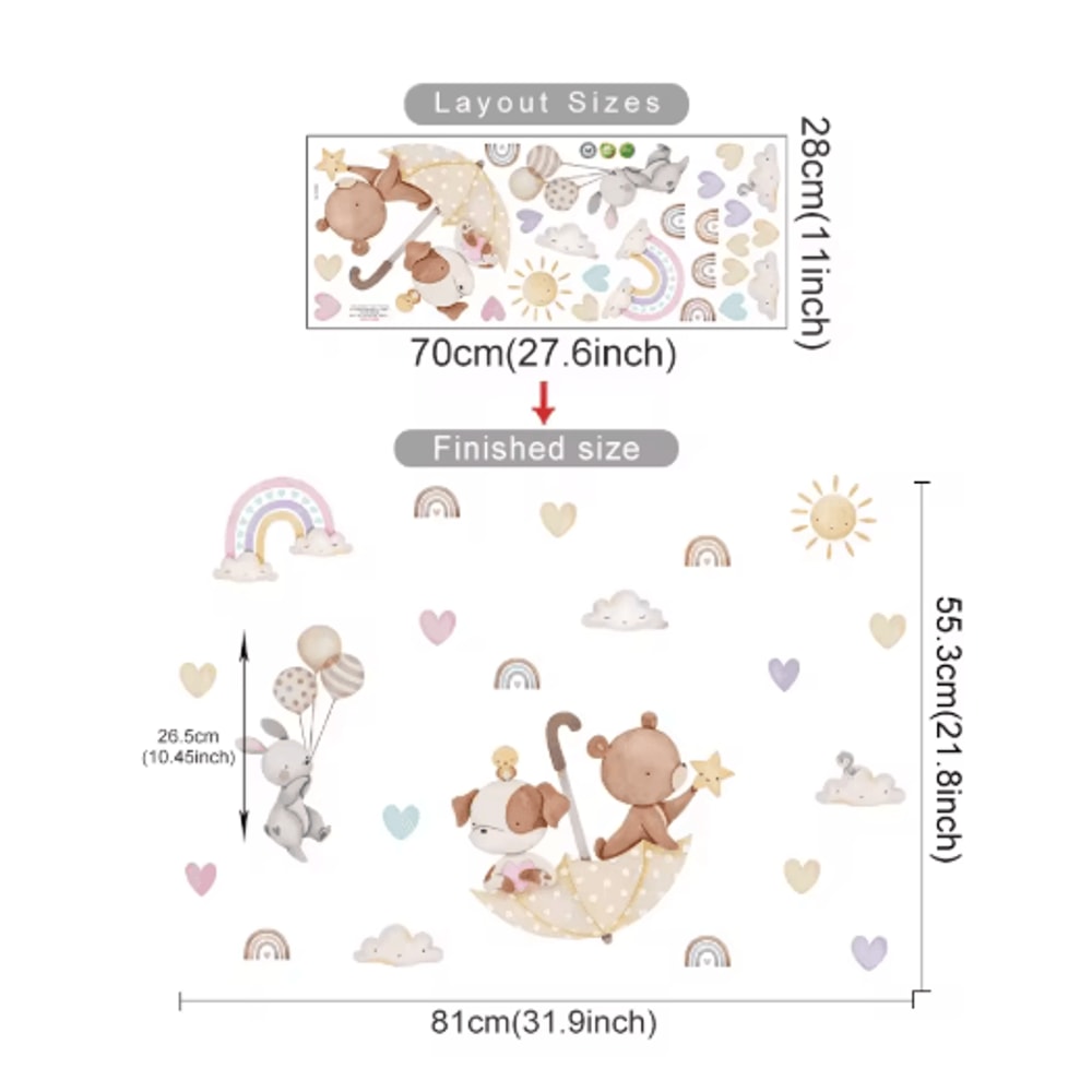 Cartoon Hot Air Balloon Animal Wall Stickers Cute Nursery Decor For Kids Rooms 9