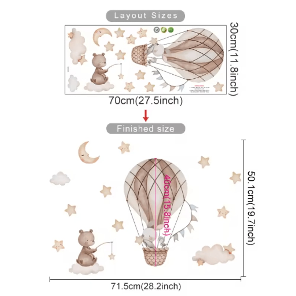 Cartoon Hot Air Balloon Animal Wall Stickers Cute Nursery Decor For Kids Rooms 16