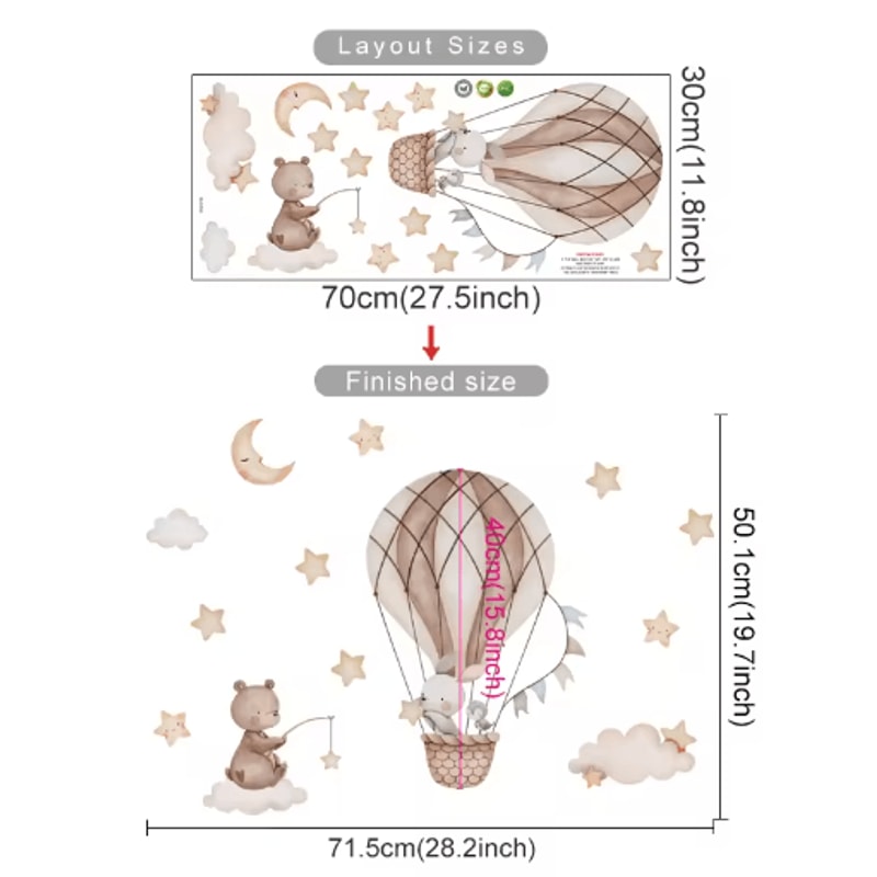 Cartoon Hot Air Balloon Animal Wall Stickers Cute Nursery Decor For Kids Rooms 16