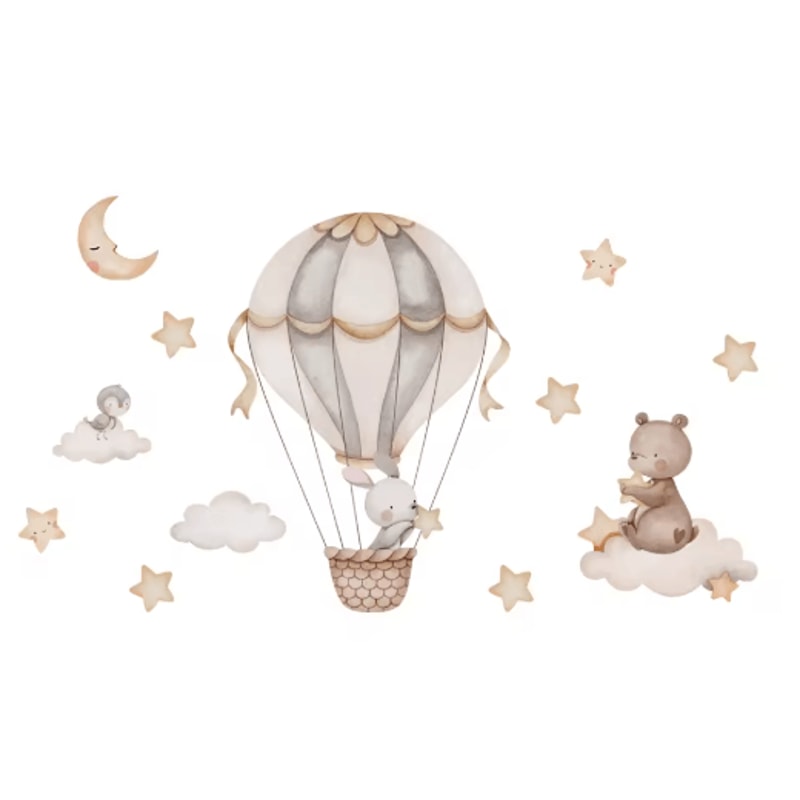 Cartoon Hot Air Balloon Animal Wall Stickers Cute Nursery Decor For Kids Rooms 18
