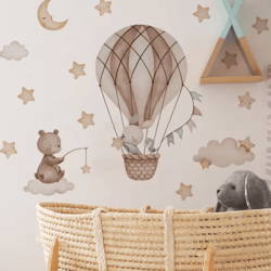 cartoon hot air balloon animal wall stickers – cute nursery decor for kids rooms