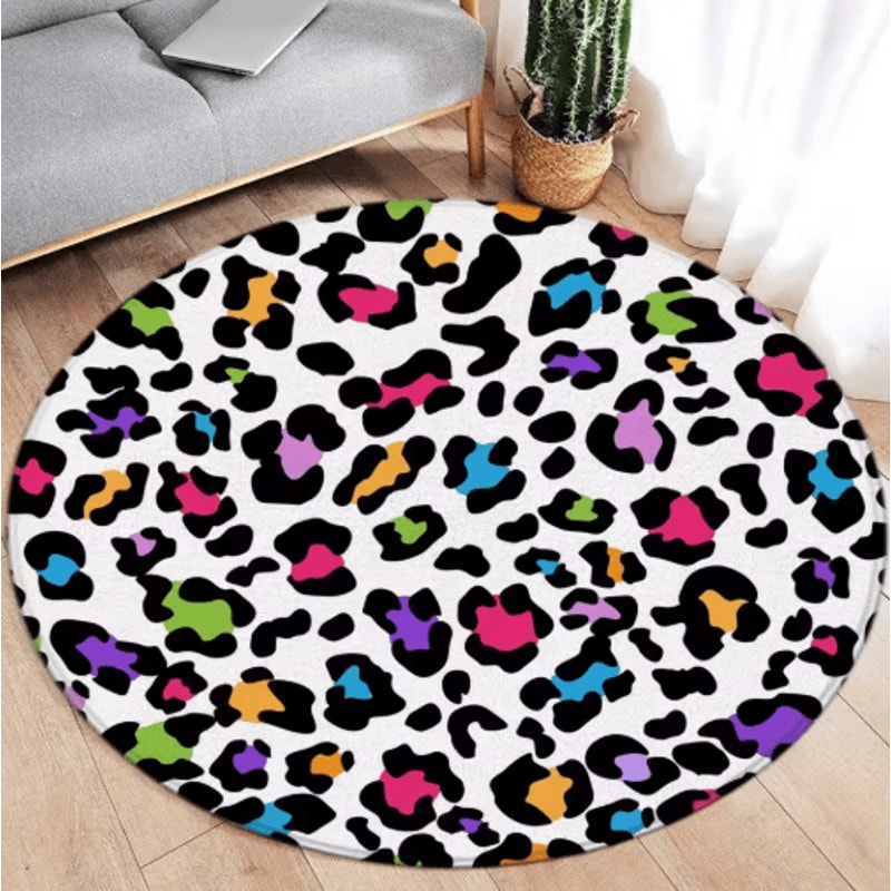 Leopard Print Round Rug Soft Flannel Animal Print Carpet For Stylish Spaces 1