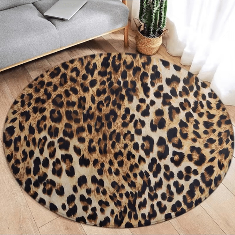Leopard Print Round Rug Soft Flannel Animal Print Carpet For Stylish Spaces 4