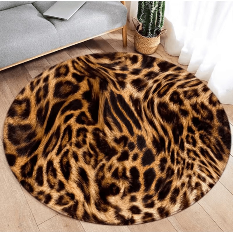 Leopard Print Round Rug Soft Flannel Animal Print Carpet For Stylish Spaces 5