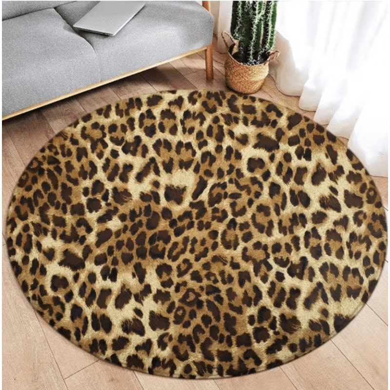 Leopard Print Round Rug Soft Flannel Animal Print Carpet For Stylish Spaces 6