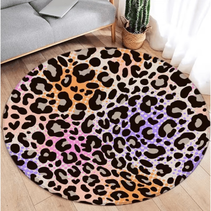 Leopard Print Round Rug Soft Flannel Animal Print Carpet For Stylish Spaces 8