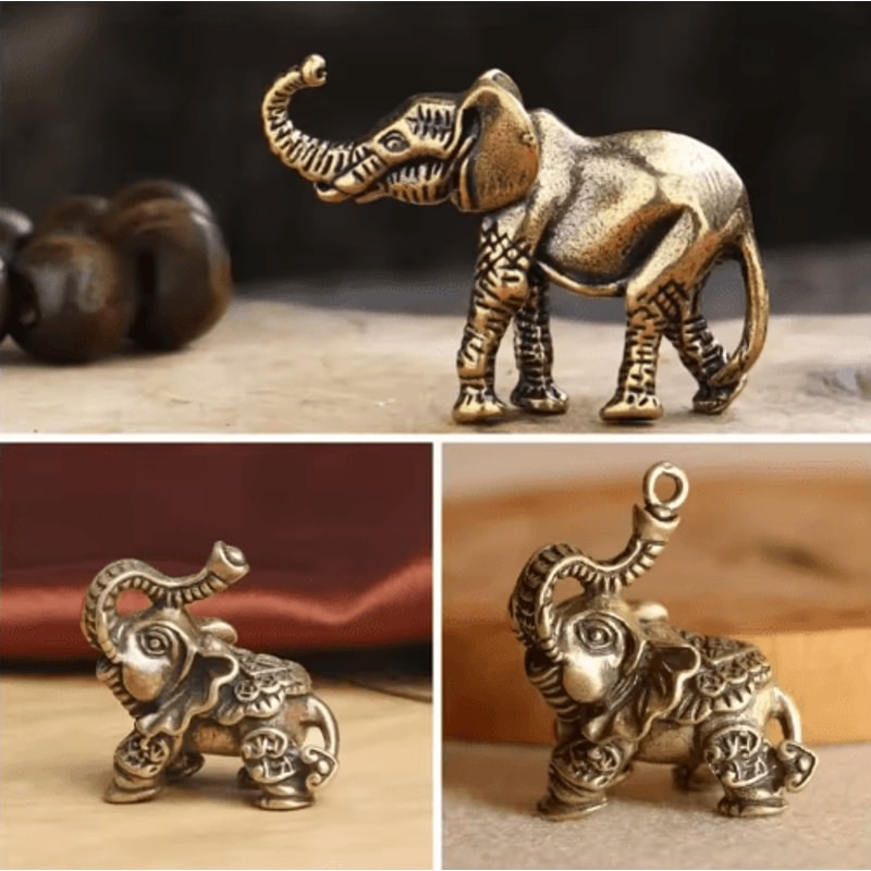 Brass Elephant Figurine Auspicious Mini Elephant Decor For Home Office 0