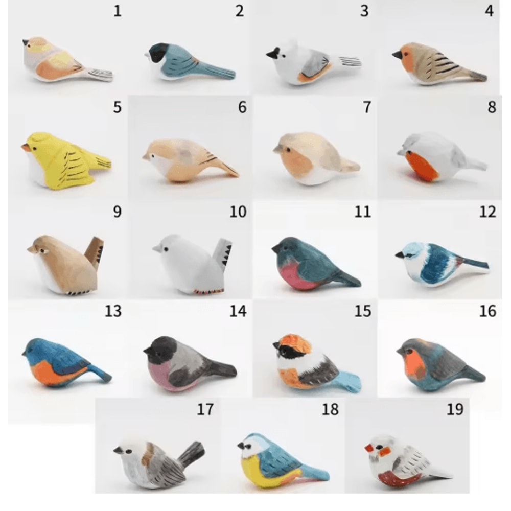 HandCarved Wooden Bird Figurine Cute Mini Wood Carving Decor Gift 0