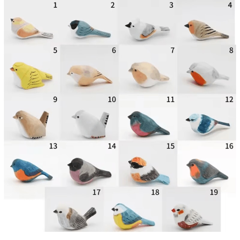 HandCarved Wooden Bird Figurine Cute Mini Wood Carving Decor Gift 0
