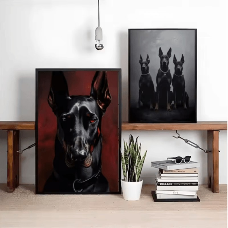 Doberman Woman Canvas Art Modern Dog Portrait Wall Decor For Stylish Homes 14