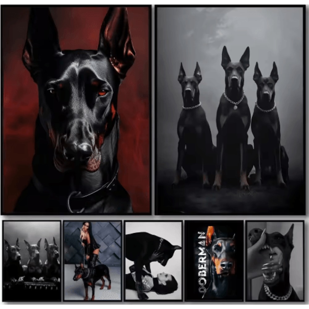 Doberman Woman Canvas Art Modern Dog Portrait Wall Decor For Stylish Homes 0