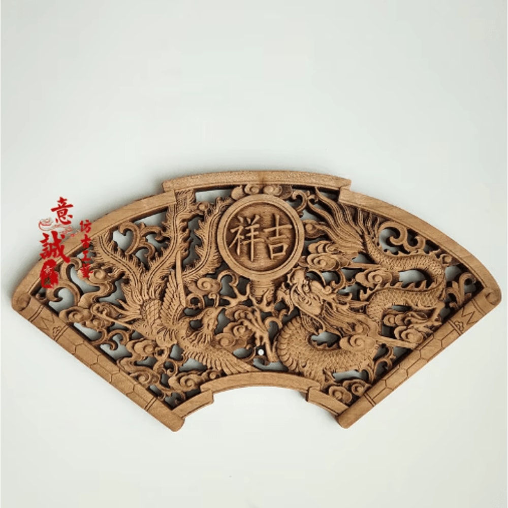 Camphor Wood Dragon Phoenix Wall Hanging Traditional Chinese Carved Art Decor 29