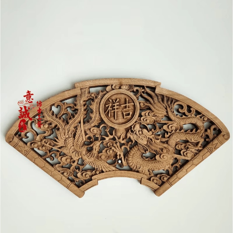 Camphor Wood Dragon Phoenix Wall Hanging Traditional Chinese Carved Art Decor 29