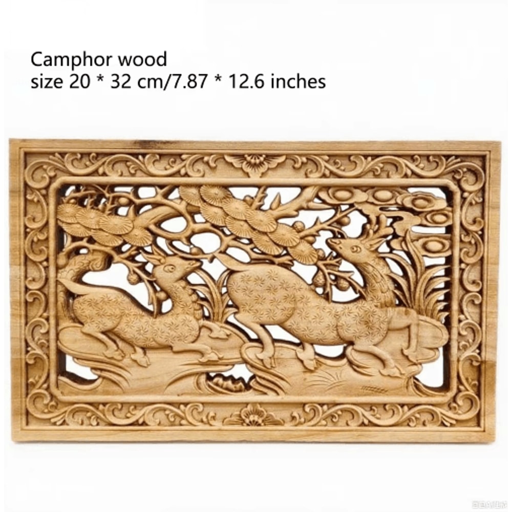 Camphor Wood Dragon Phoenix Wall Hanging Traditional Chinese Carved Art Decor 25