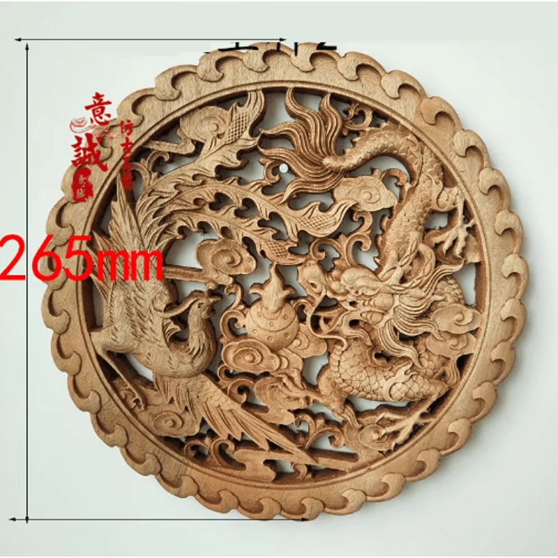 Camphor Wood Dragon Phoenix Wall Hanging Traditional Chinese Carved Art Decor 26