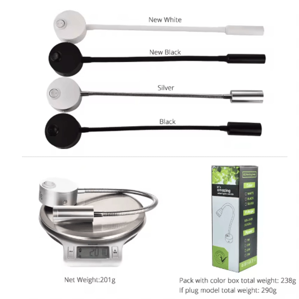 Flexible Gooseneck Bedside Reading Light Wall Sconce Clamp Lamp With Switch 11