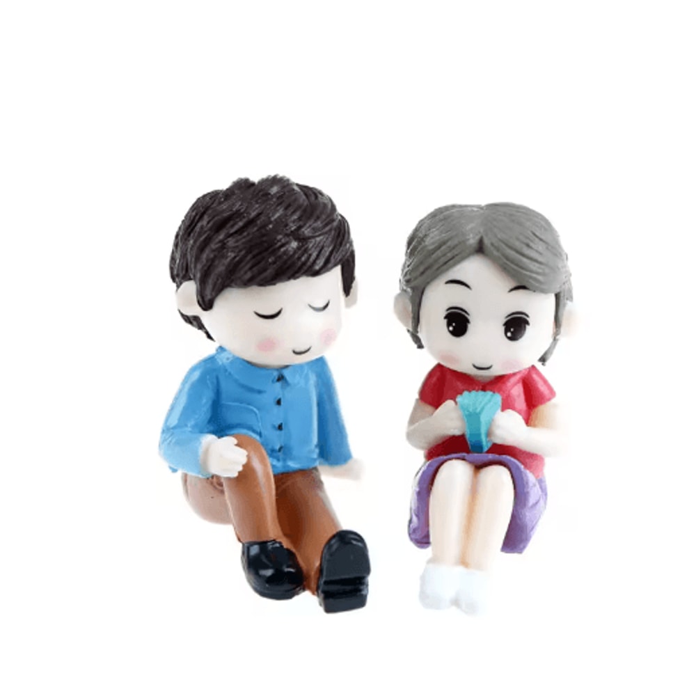 Mini Animal Couple Figurines With Stool Fairy Garden Miniatures Set For DIY Decor 3