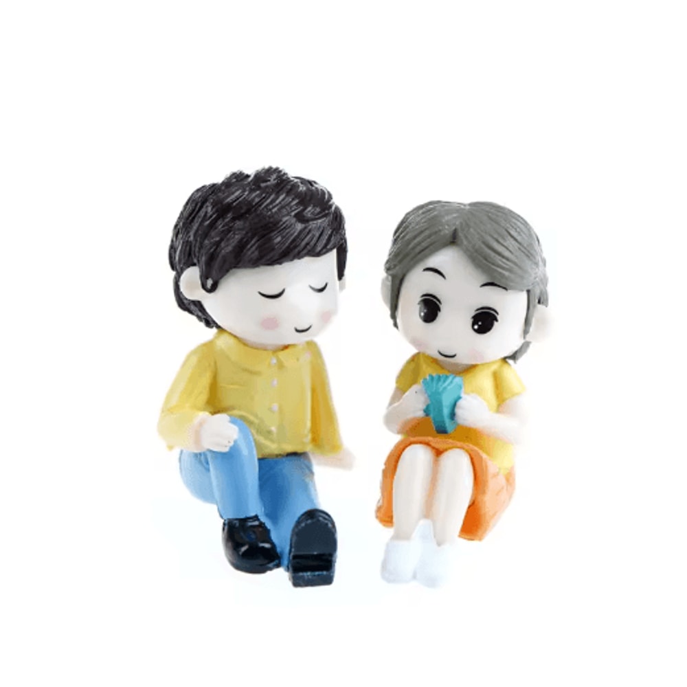 Mini Animal Couple Figurines With Stool Fairy Garden Miniatures Set For DIY Decor 4