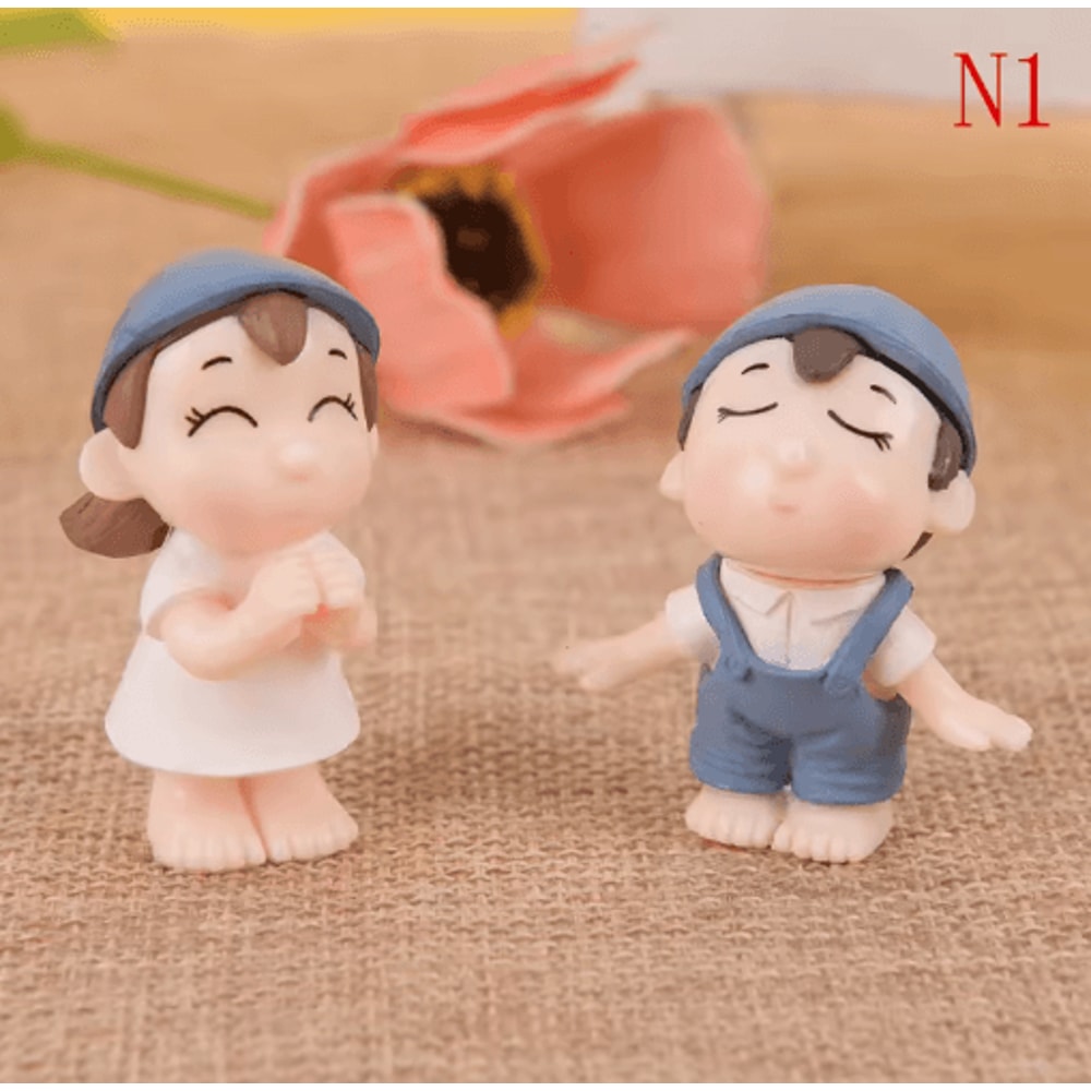 Mini Animal Couple Figurines With Stool Fairy Garden Miniatures Set For DIY Decor 8