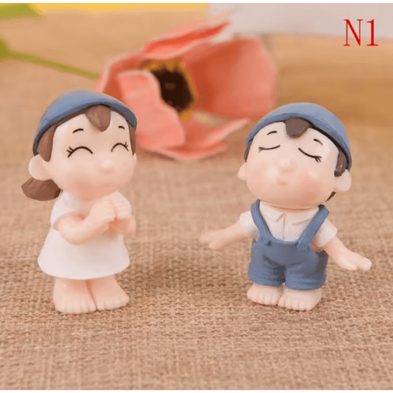 Mini Animal Couple Figurines With Stool Fairy Garden Miniatures Set For DIY Decor 8