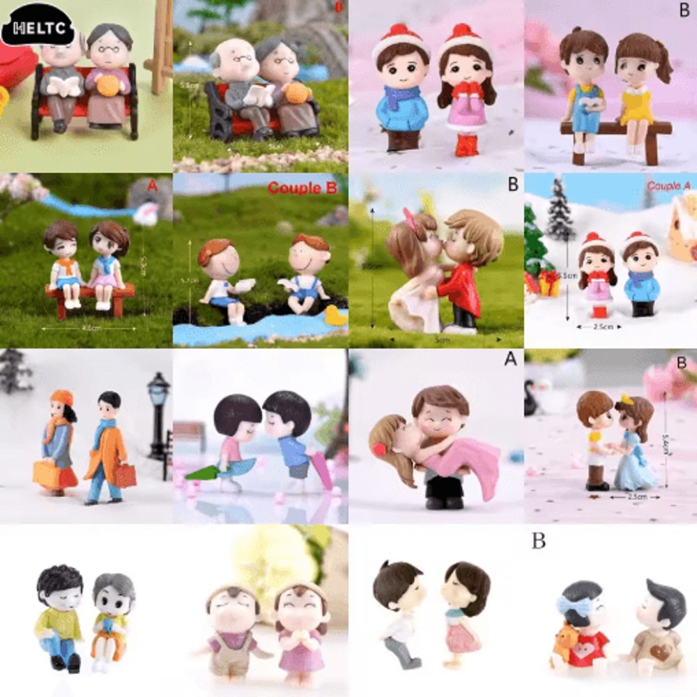 Mini Animal Couple Figurines With Stool Fairy Garden Miniatures Set For DIY Decor 0