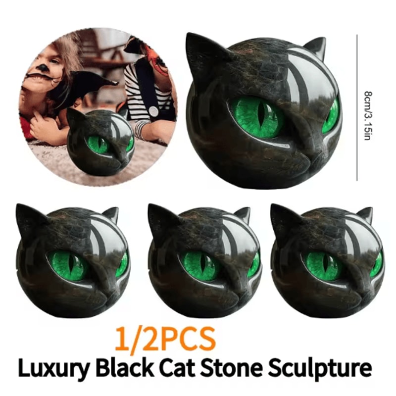 Elegant Black Cat Decor Sculpture Modern Resin Cat Statue Accent 0
